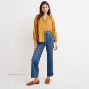 Madewell Floral Embroidered Smocked-Neck Raglan Top